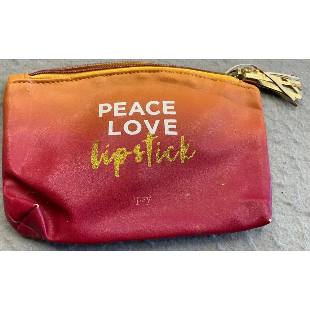 Ipsy Makeup Bag Peace Love Lipstick Ombre Sunset Tassel Small Cosmetic Pouch
